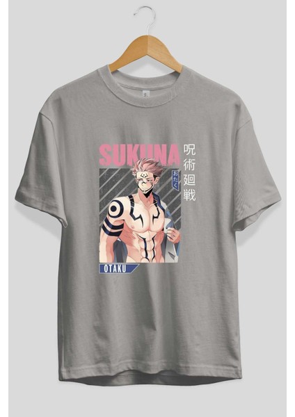 Sukuna Ryoumen 1 Anime Ön Baskılı Gri Oversize T-Shirt %100 Pamuk Erkek Kadın fiyatları