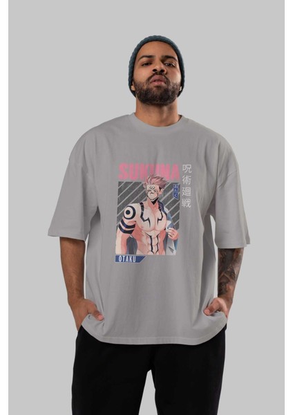 Sukuna Ryoumen 1 Anime Ön Baskılı Gri Oversize T-Shirt %100 Pamuk Erkek Kadın indirimleri