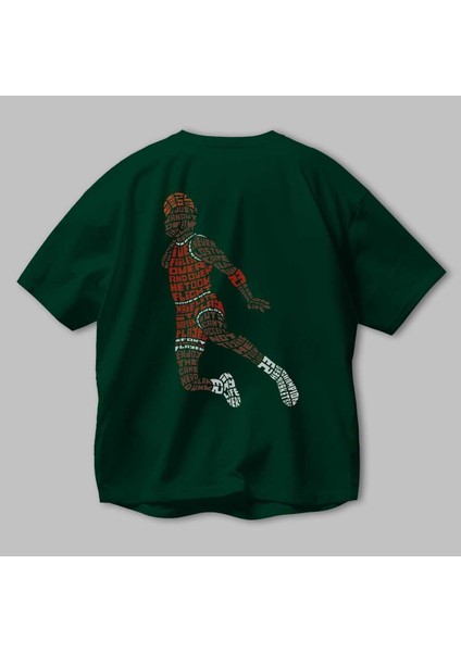 Slamdunk Arka Baskılı Zümrüt Yeşili Oversize T-Shirt Erkek Kadın Bisiklet Yaka modelleri