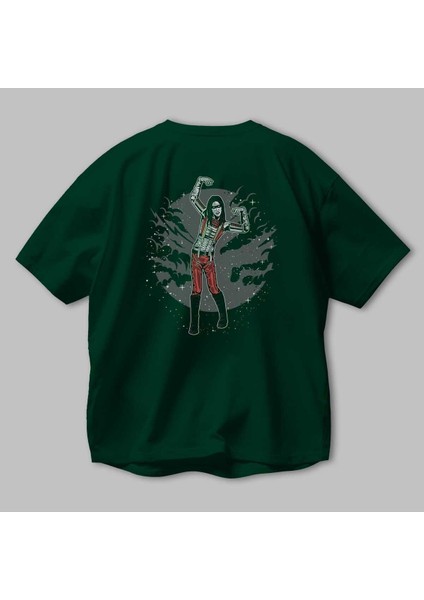 Marilyn Manson Arka Baskılı Zümrüt Yeşili Oversize T-Shirt Unisex Erkek Kadın Bisiklet Yaka modelleri