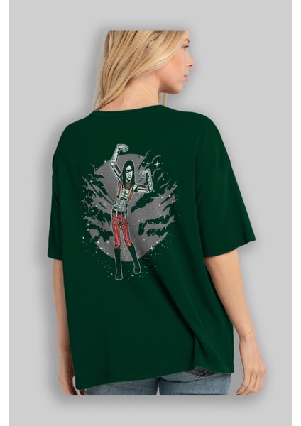 Marilyn Manson Arka Baskılı Zümrüt Yeşili Oversize T-Shirt Unisex Erkek Kadın Bisiklet Yaka fırsatları
