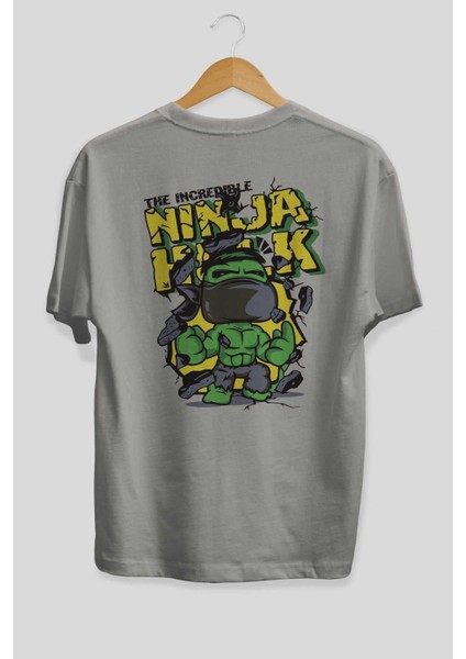 Hulk (5) Arka Baskılı Gri Oversize T-Shirt Bisiklet Yaka Pamuk Erkek Kadın fiyatları