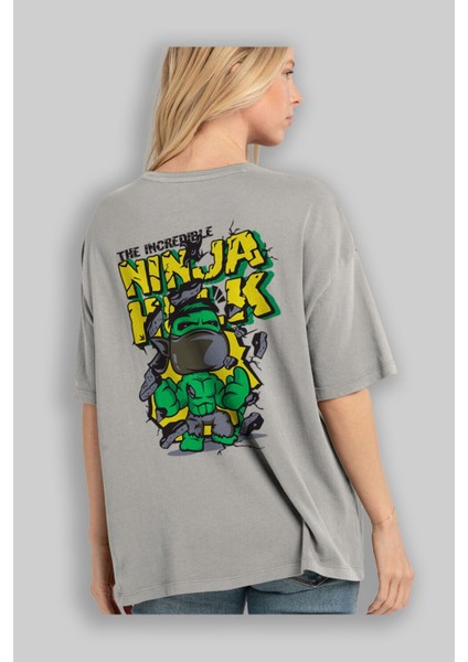 Hulk (5) Arka Baskılı Gri Oversize T-Shirt Bisiklet Yaka Pamuk Erkek Kadın modelleri