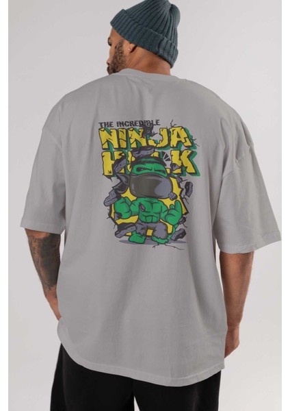 Hulk (5) Arka Baskılı Gri Oversize T-Shirt Bisiklet Yaka Pamuk Erkek Kadın indirimleri