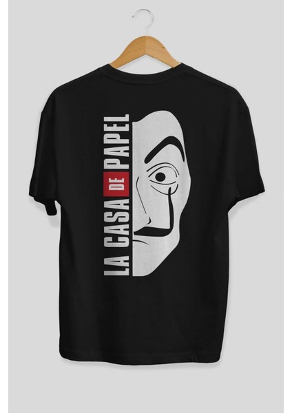 La Casa De Papel (3) Arka Baskılı Siyah Oversize T-Shirt Bisiklet Yaka Pamuk Erkek Kadın