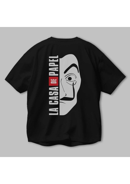 La Casa De Papel (3) Arka Baskılı Siyah Oversize T-Shirt Bisiklet Yaka Pamuk Erkek Kadın
