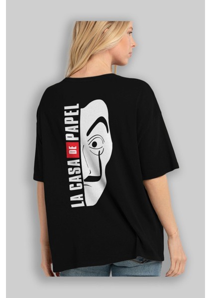La Casa De Papel (3) Arka Baskılı Siyah Oversize T-Shirt Bisiklet Yaka Pamuk Erkek Kadın