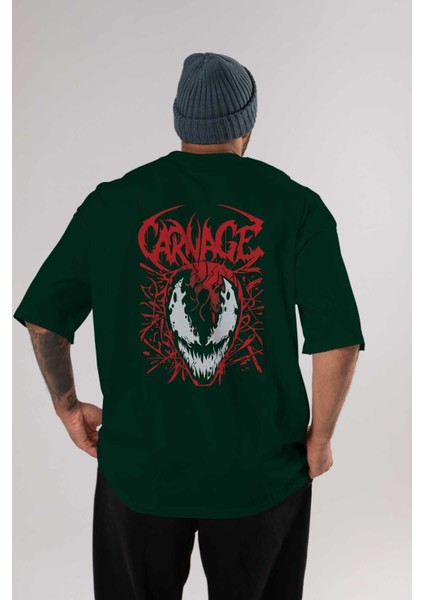 Venom (22) Arka Baskılı Zümrüt Yeşili Oversize T-Shirt Bisiklet Yaka Erkek Kadın