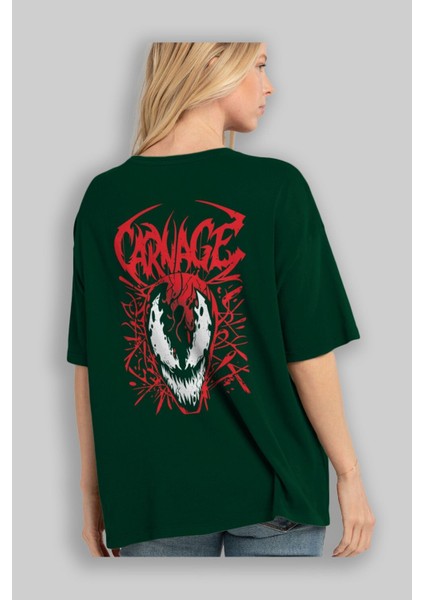 Venom (22) Arka Baskılı Zümrüt Yeşili Oversize T-Shirt Bisiklet Yaka Erkek Kadın fırsatları