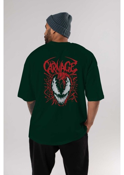 Venom (22) Arka Baskılı Zümrüt Yeşili Oversize T-Shirt Bisiklet Yaka Erkek Kadın indirimleri