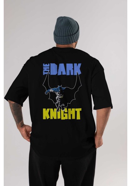 Batman (16) Arka Baskılı Siyah Oversize T-Shirt Bisiklet Yaka Pamuk Erkek Kadın