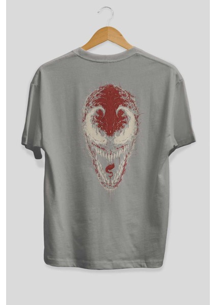 Venom (12) Arka Baskılı Gri Oversize T-Shirt Bisiklet Yaka Pamuk Erkek Kadın fiyatları