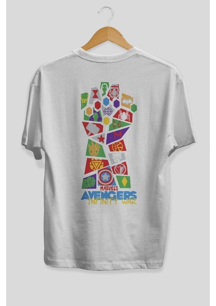 The Avengers Arka Baskılı Beyaz Oversize T-Shirt Bisiklet Yaka Pamuk Erkek Kadın fiyatları