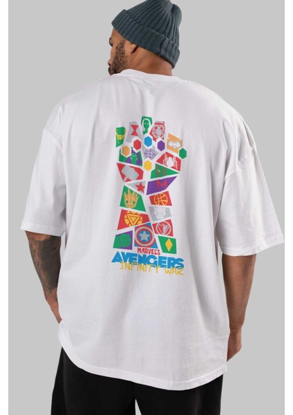 The Avengers Arka Baskılı Beyaz Oversize T-Shirt Bisiklet Yaka Pamuk Erkek Kadın indirimleri