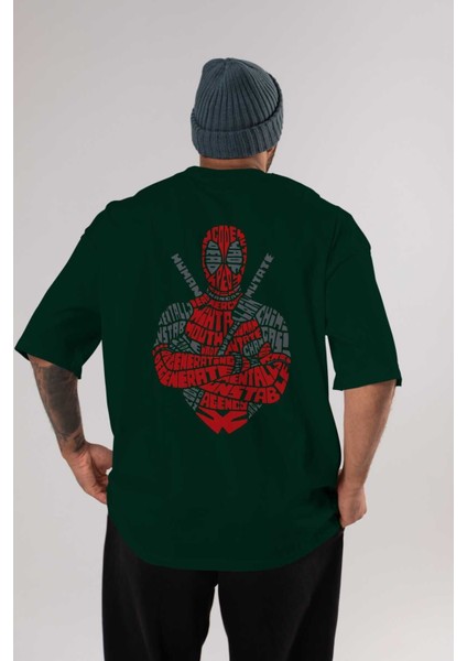 Deadpool (16) Arka Baskılı Zümrüt Yeşili Oversize T-Shirt Bisiklet Yaka Erkek Kadın