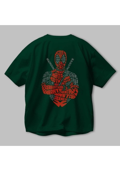 Deadpool (16) Arka Baskılı Zümrüt Yeşili Oversize T-Shirt Bisiklet Yaka Erkek Kadın modelleri