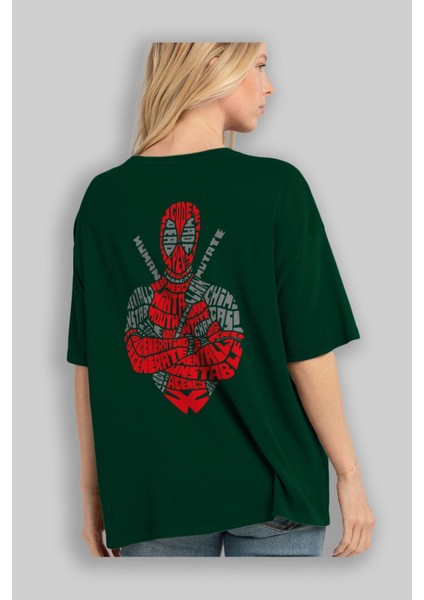 Deadpool (16) Arka Baskılı Zümrüt Yeşili Oversize T-Shirt Bisiklet Yaka Erkek Kadın fırsatları