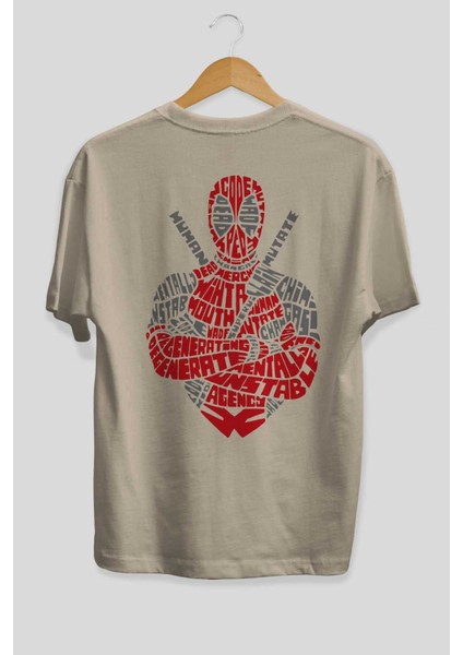 Deadpool (16) Arka Baskılı Bej Oversize T-Shirt Bisiklet Yaka Pamuk Erkek Kadın fiyatları