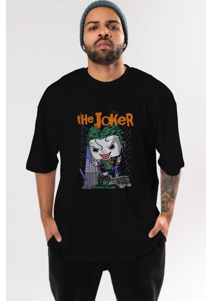 Joker (6) Ön Baskılı Siyah Oversize T-Shirt Bisiklet Yaka Erkek Kadın