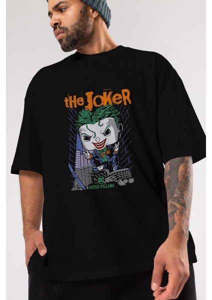 Joker (6) Ön Baskılı Siyah Oversize T-Shirt Bisiklet Yaka Erkek Kadın modelleri