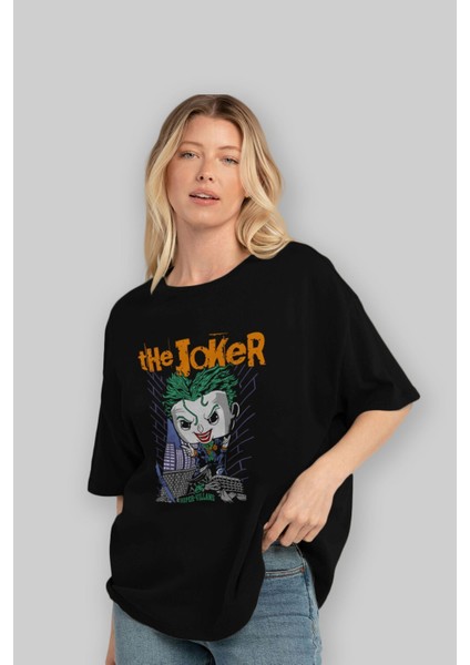 Joker (6) Ön Baskılı Siyah Oversize T-Shirt Bisiklet Yaka Erkek Kadın fırsatları