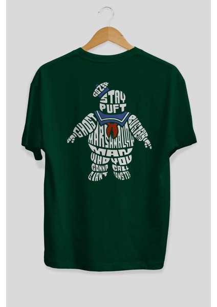 Stay Puft Arka Baskılı Zümrüt Yeşili Oversize T-Shirt Erkek Kadın Bisiklet Yaka fiyatları