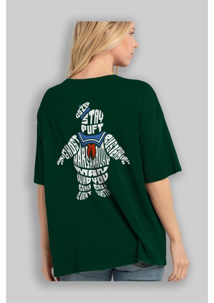 Stay Puft Arka Baskılı Zümrüt Yeşili Oversize T-Shirt Erkek Kadın Bisiklet Yaka fırsatları