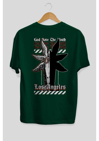 God Save The Youth Arka Baskılı Zümrüt Yeşili Oversize T-Shirt Unisex Erkek Kadın Bisiklet Yaka fiyatları