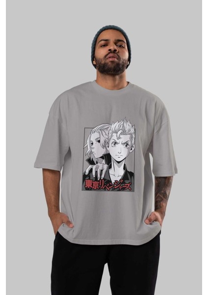 Tokyo Revengers Anime Ön Baskılı Gri Oversize T-Shirt %100 Pamuk Erkek Kadın indirimleri