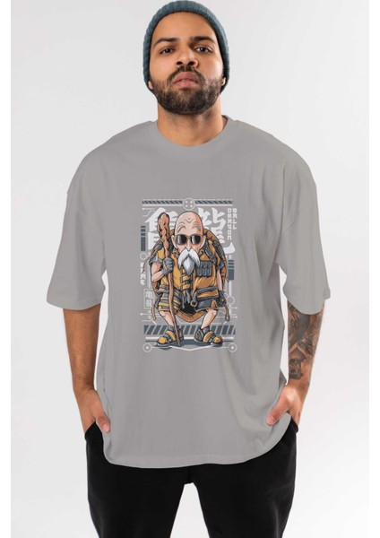 Roshi New Anime Ön Baskılı Gri Oversize T-Shirt %100 Pamuk Erkek Kadın