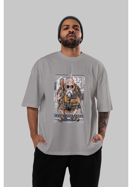 Roshi New Anime Ön Baskılı Gri Oversize T-Shirt %100 Pamuk Erkek Kadın indirimleri