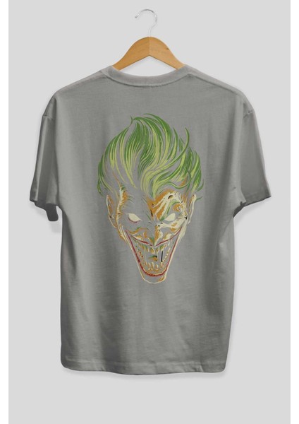Joker (3) Arka Baskılı Gri Oversize T-Shirt Bisiklet Yaka Pamuk Erkek Kadın fiyatları