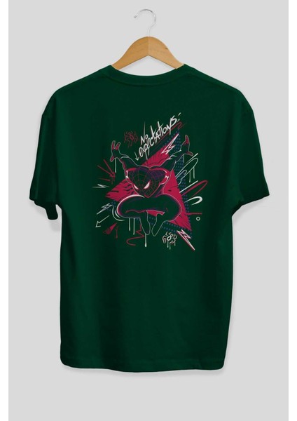 Spiderman (23) Arka Baskılı Zümrüt Yeşili Oversize T-Shirt Bisiklet Yaka Erkek Kadın fiyatları