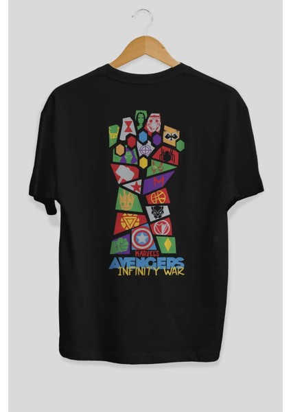 The Avengers Arka Baskılı Siyah Oversize T-Shirt Bisiklet Yaka Pamuk Erkek Kadın fiyatları