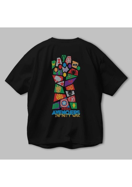 The Avengers Arka Baskılı Siyah Oversize T-Shirt Bisiklet Yaka Pamuk Erkek Kadın modelleri