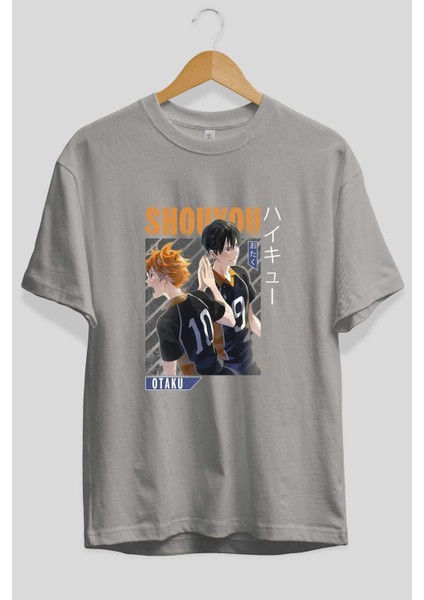 Shouyou Hinata 12 Anime Ön Baskılı Gri Oversize T-Shirt %100 Pamuk Erkek Kadın fiyatları