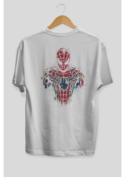 Spiderman (9) Arka Baskılı Beyaz Oversize T-Shirt Bisiklet Yaka Pamuk Erkek Kadın fiyatları