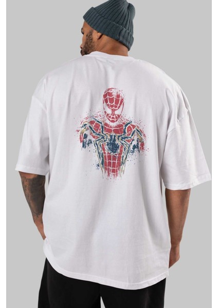 Spiderman (9) Arka Baskılı Beyaz Oversize T-Shirt Bisiklet Yaka Pamuk Erkek Kadın indirimleri