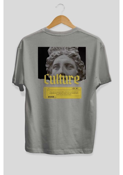 Culture Yazılı Arka Baskılı Gri Oversize T-Shirt Unisex Erkek Kadın Bisiklet Yaka fiyatları