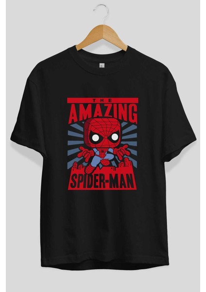 Spiderman (20) Ön Baskılı Siyah Oversize T-Shirt Bisiklet Yaka Erkek Kadın fiyatları