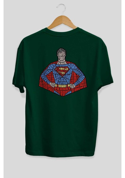 Kryptonian Arka Baskılı Zümrüt Yeşili Oversize T-Shirt Unisex Erkek Kadın Bisiklet Yaka fiyatları
