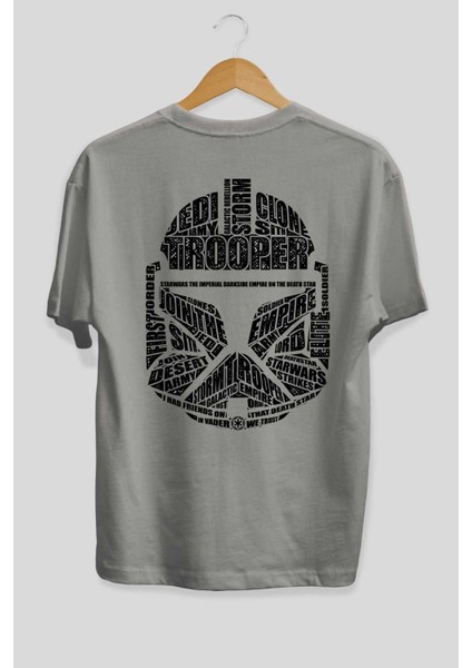 Trooper Arka Baskılı Gri Oversize T-Shirt Unisex Erkek Kadın Bisiklet Yaka fiyatları