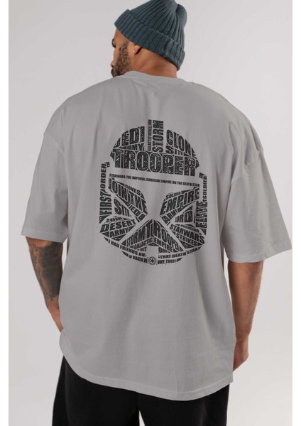 Trooper Arka Baskılı Gri Oversize T-Shirt Unisex Erkek Kadın Bisiklet Yaka indirimleri