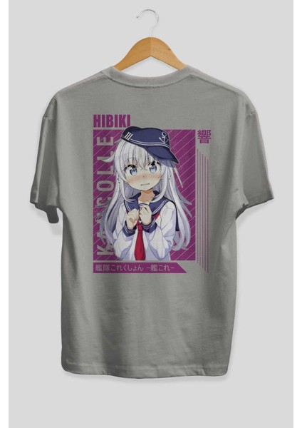 Hibiki 4 Anime Arka Baskılı Gri Oversize T-Shirt %100 Pamuk Erkek Kadın fiyatları