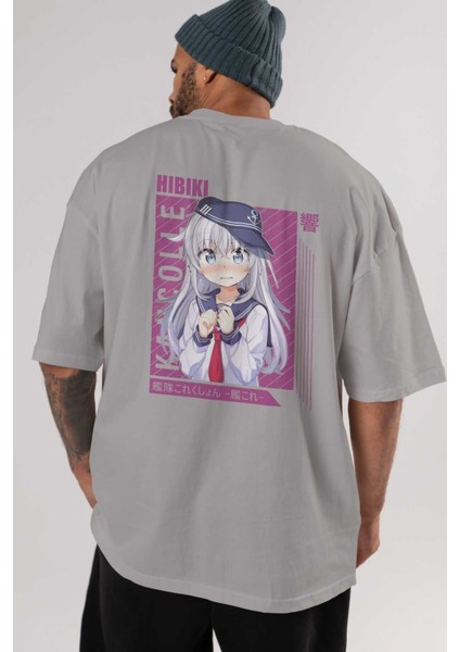 Hibiki 4 Anime Arka Baskılı Gri Oversize T-Shirt %100 Pamuk Erkek Kadın indirimleri