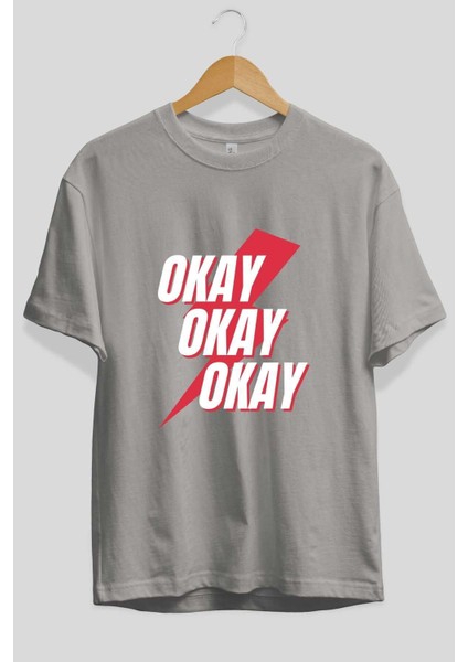 Okay Ön Baskılı Gri Oversize T-Shirt Unisex Erkek Kadın Bisiklet Yaka fiyatları