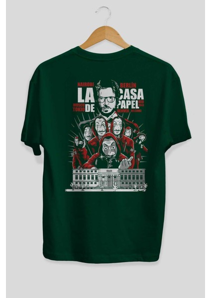 La Casa De Papel (2) Arka Baskılı Zümrüt Yeşili Oversize T-Shirt Bisiklet Yaka Erkek Kadın fiyatları