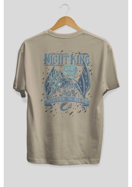 Game Of Thrones Gece Kralı Arka Baskılı Bej Oversize T-Shirt Bisiklet Yaka Pamuk Erkek Kadın fiyatları