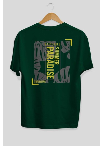 Explore Summer Arka Baskılı Zümrüt Yeşili Oversize T-Shirt Unisex Erkek Kadın Bisiklet Yaka fiyatları