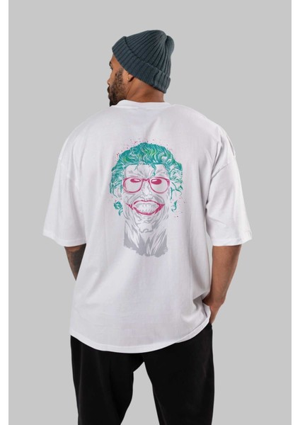 Joker 1 Arka Baskılı Beyaz Oversize T-Shirt Bisiklet Yaka Pamuk Erkek Kadın fırsatları